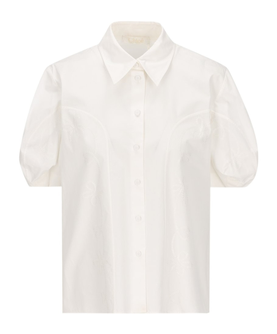Chloé Embroidered Balloon-sleeved Shirt In White