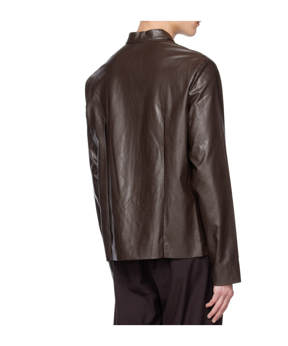 Open Yy Slit Faux Leather Jacket In Brown