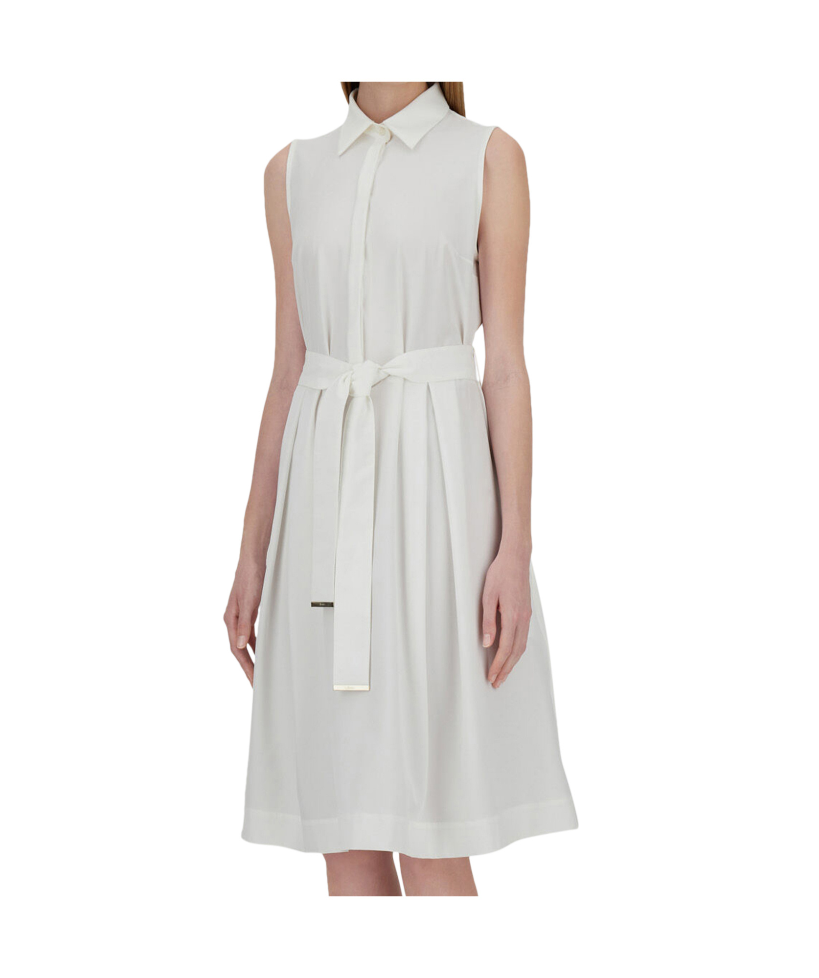 Herno White Sleeveless Dress With Classic Collar And Adjustable Belt In Tech Fabric Stretch Woman In White