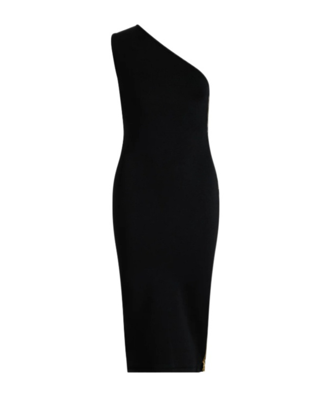 Patou One-shoulder Knitted Midi Dress In Black