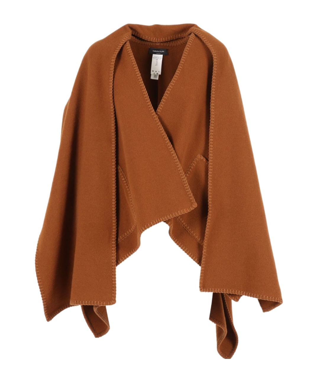 Fabiana Filippi Wool Cape With Patch Pockets And Piercing Detail In Brown