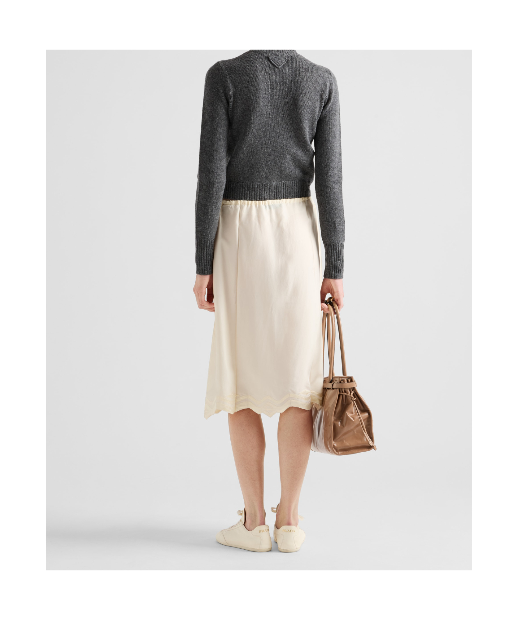 Prada Embroidered Silk Habutai Skirt In Nude