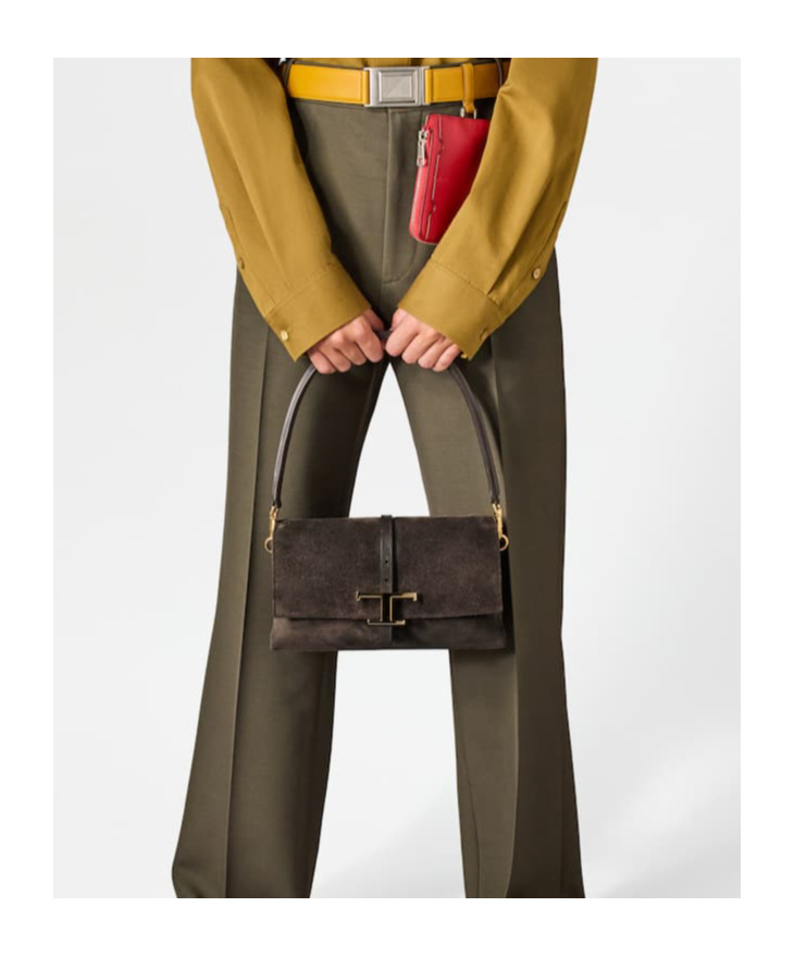 Tod's Mini T Timeless Suede Shoulder Bag In Brown