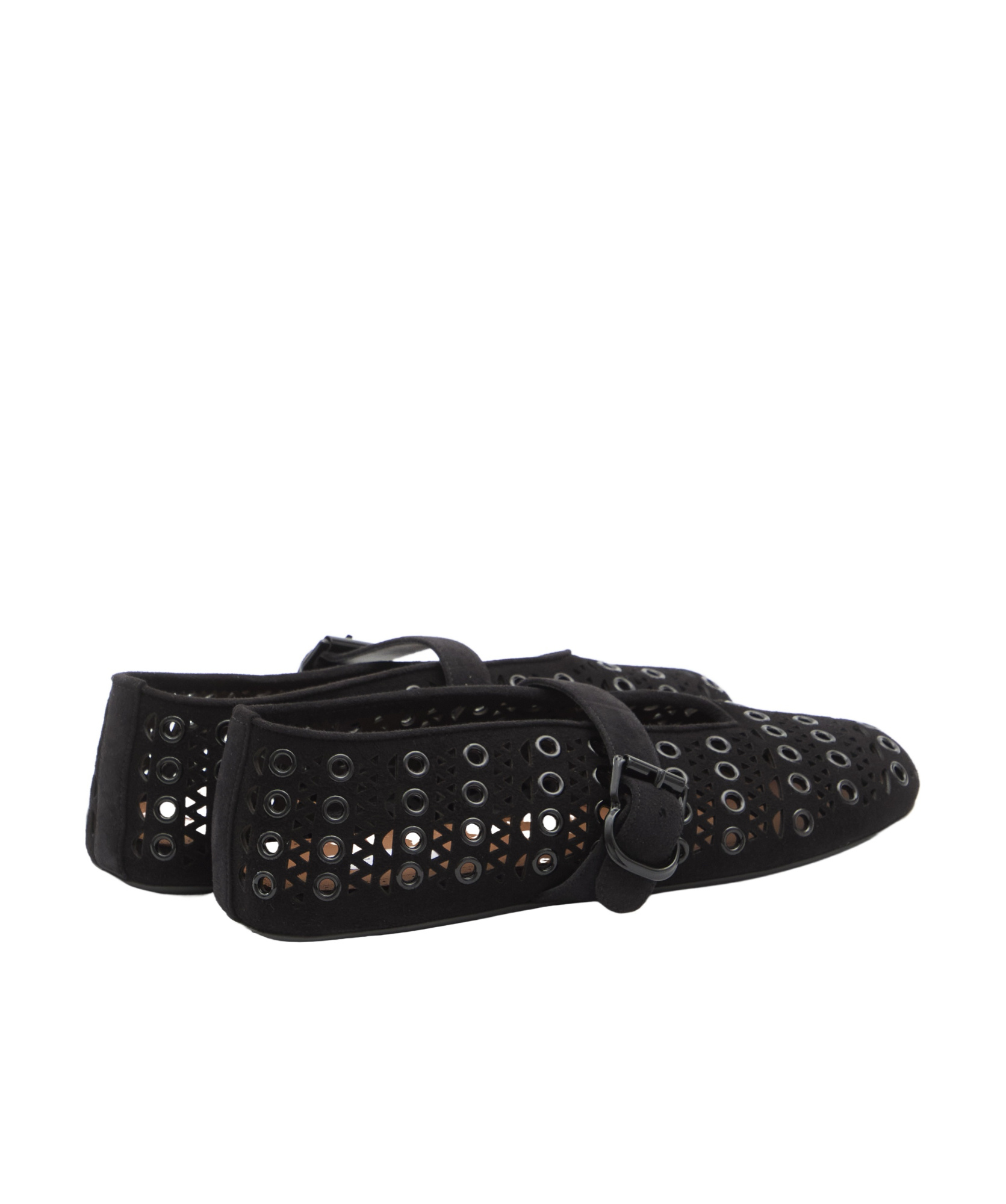 Alaïa Eyelet Detail Suede Ballerina Flats In Black
