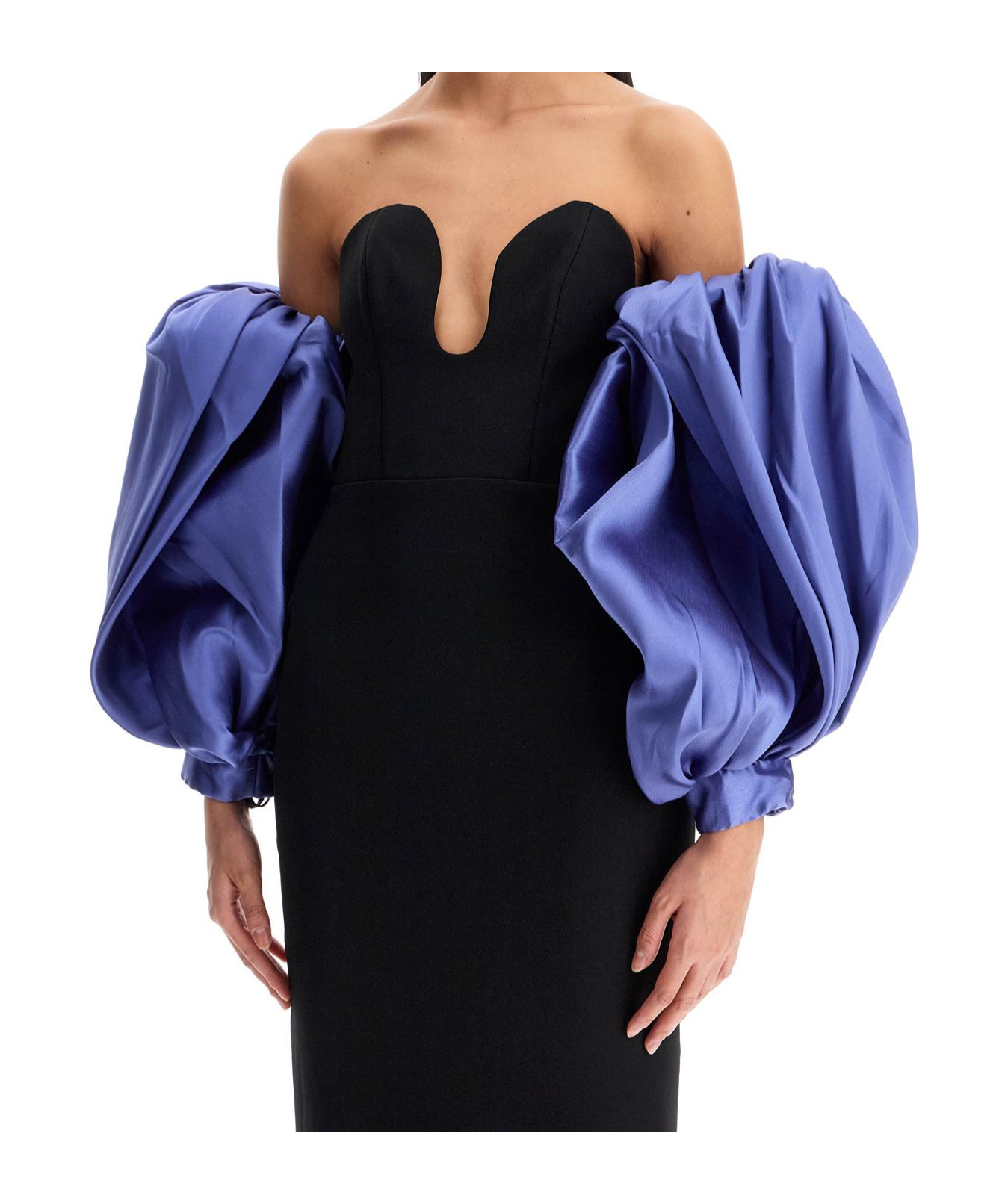 Solace London Strapless Karina Maxi Dress With Removable Puff Sleeve In Black