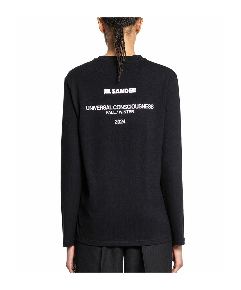 Jil Sander Black Long-sleeved T-shirt With Chic Logo Detail In Black