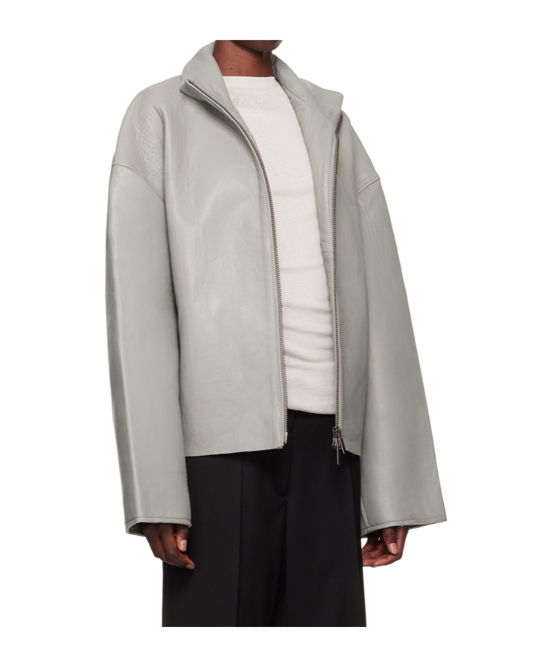 Remain Birger Christensen Stand-collar Zipper Leather Jacket In Gray