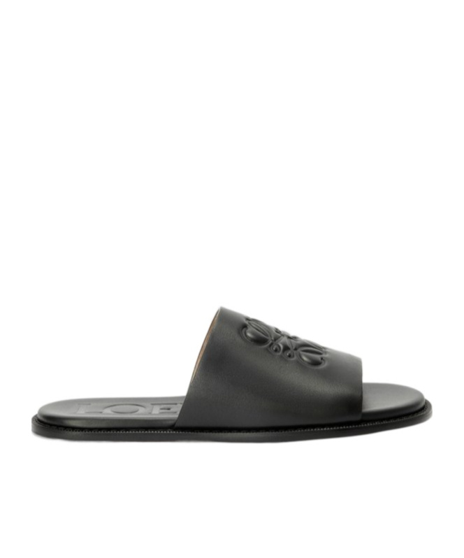 Loewe Black Anagram Flex Slides In Leather In Black