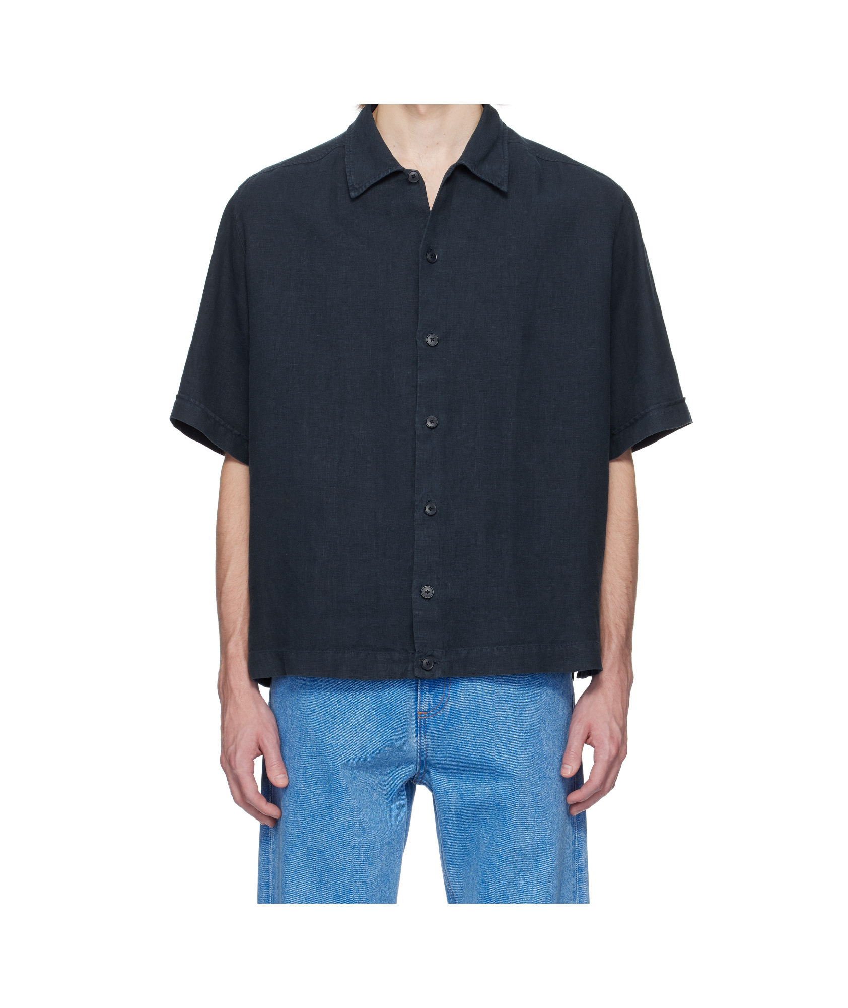 Hugo Boss Short-sleeve Linen Shirt In Blue