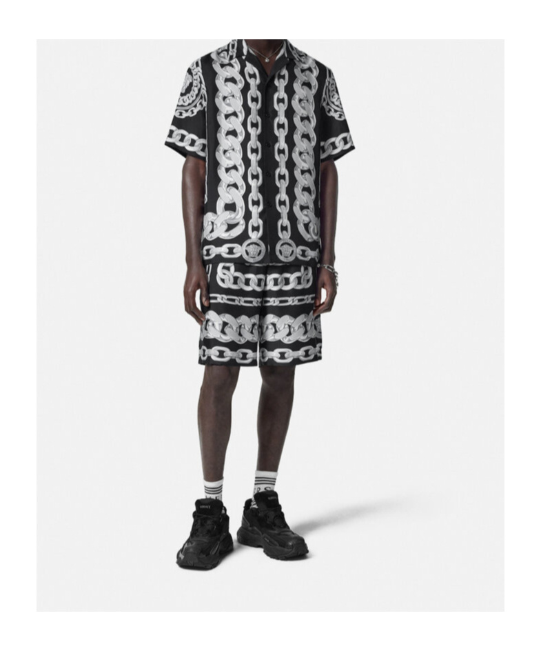 Versace Men Medusa Chains Silk Shorts In Black