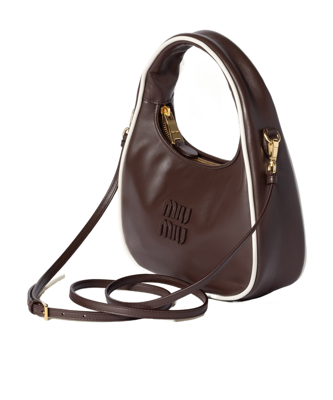 Miu Miu Leather Wander Top-handle Bag In Phoebe Wood/white