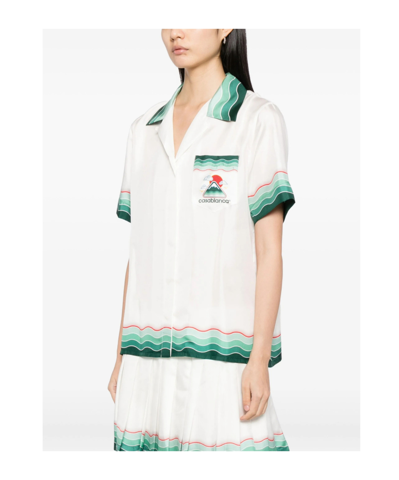 Casablanca White Montagne Ondulee Silk Short Sleeve Shirt In White