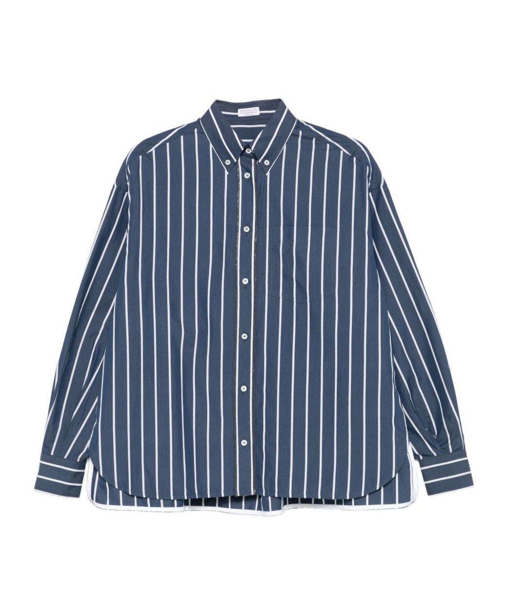 Brunello Cucinelli Women Striped Cotton Shirt In Blue