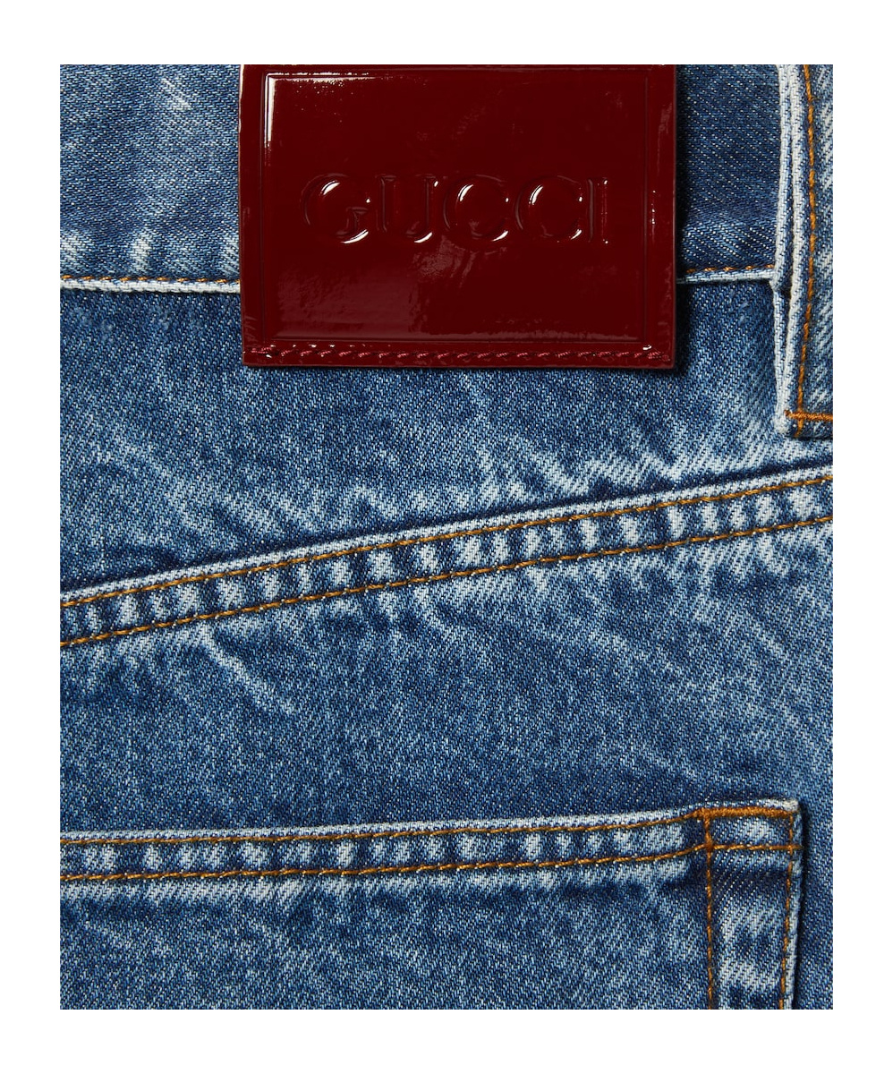 Gucci Women's Two-tone Wide-leg Jeans With Stone-washed Treatment In Blue