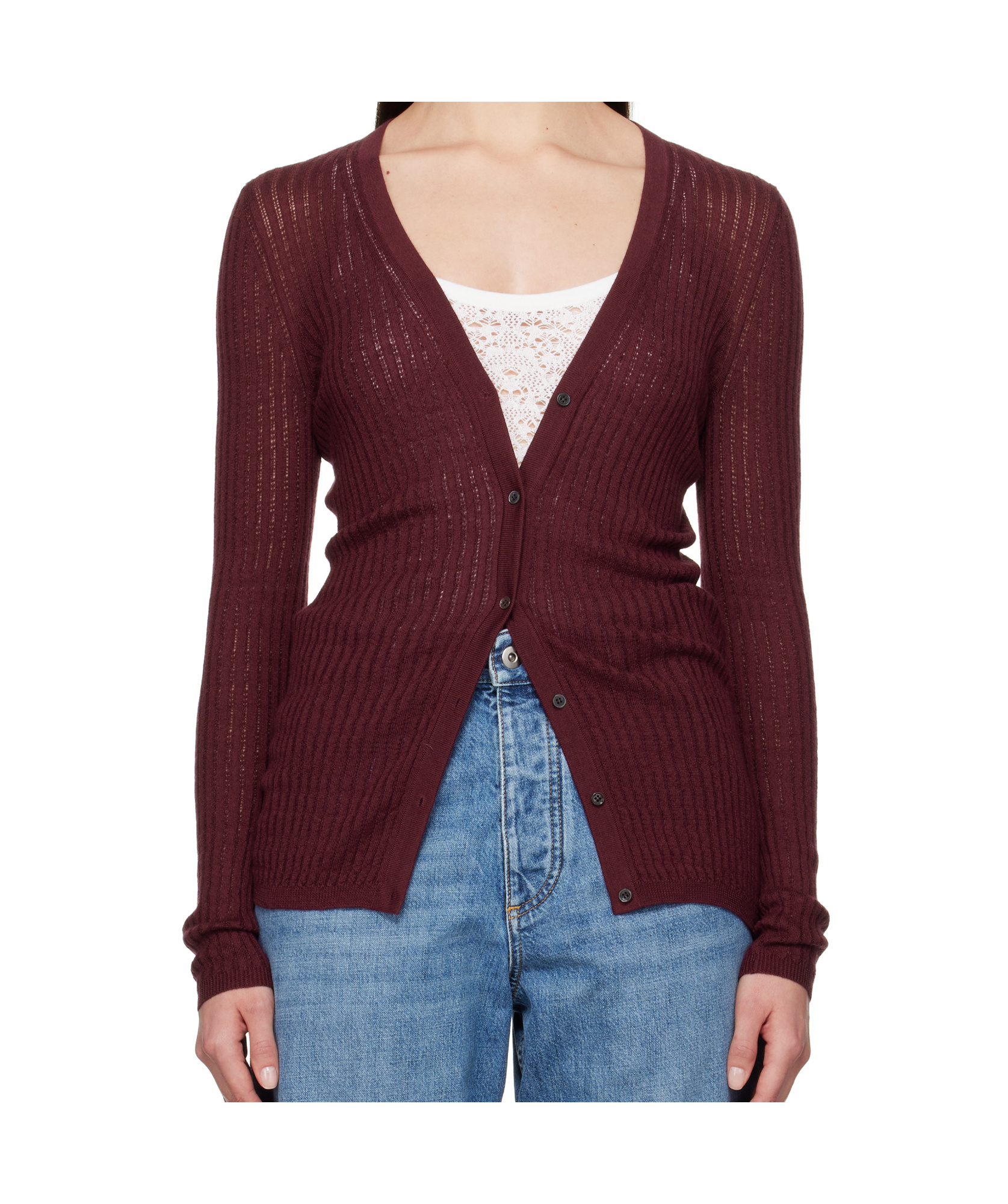 Gabriela Hearst Burgundy Emma Pointelle Cardigan In Multicolor