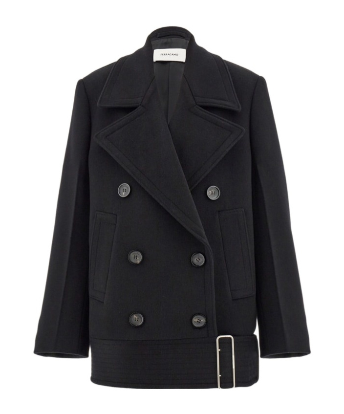 Ferragamo Brushed-finish Peacoat In Black