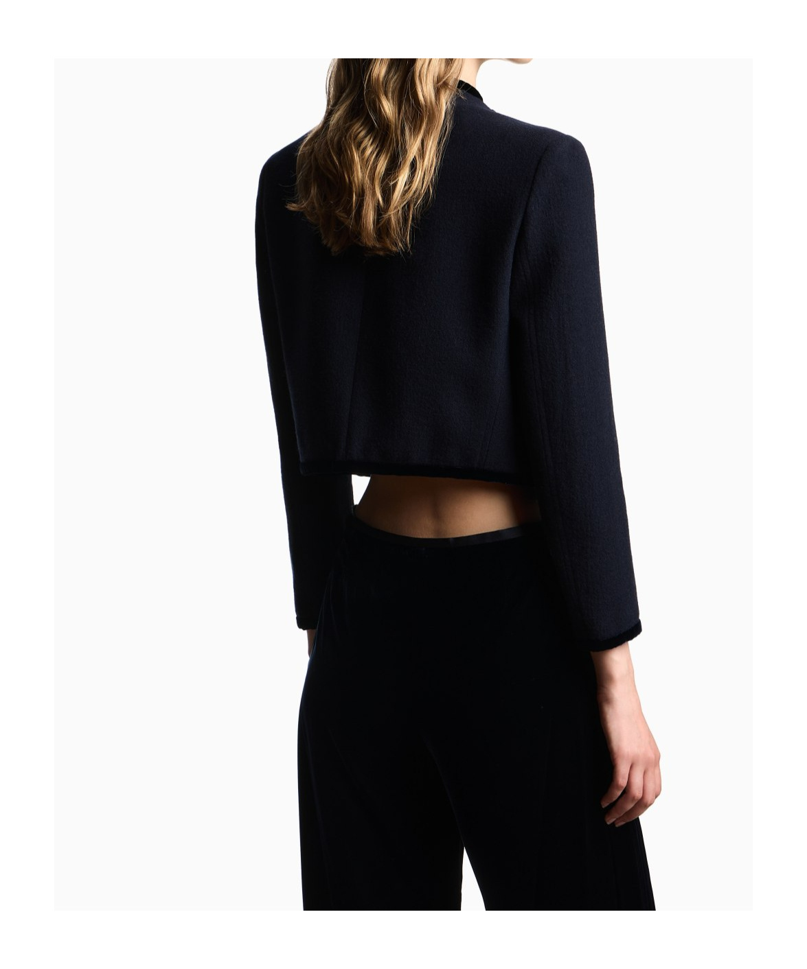 Emporio Armani Washed Wool Jacket With Velvet Trim In Blue