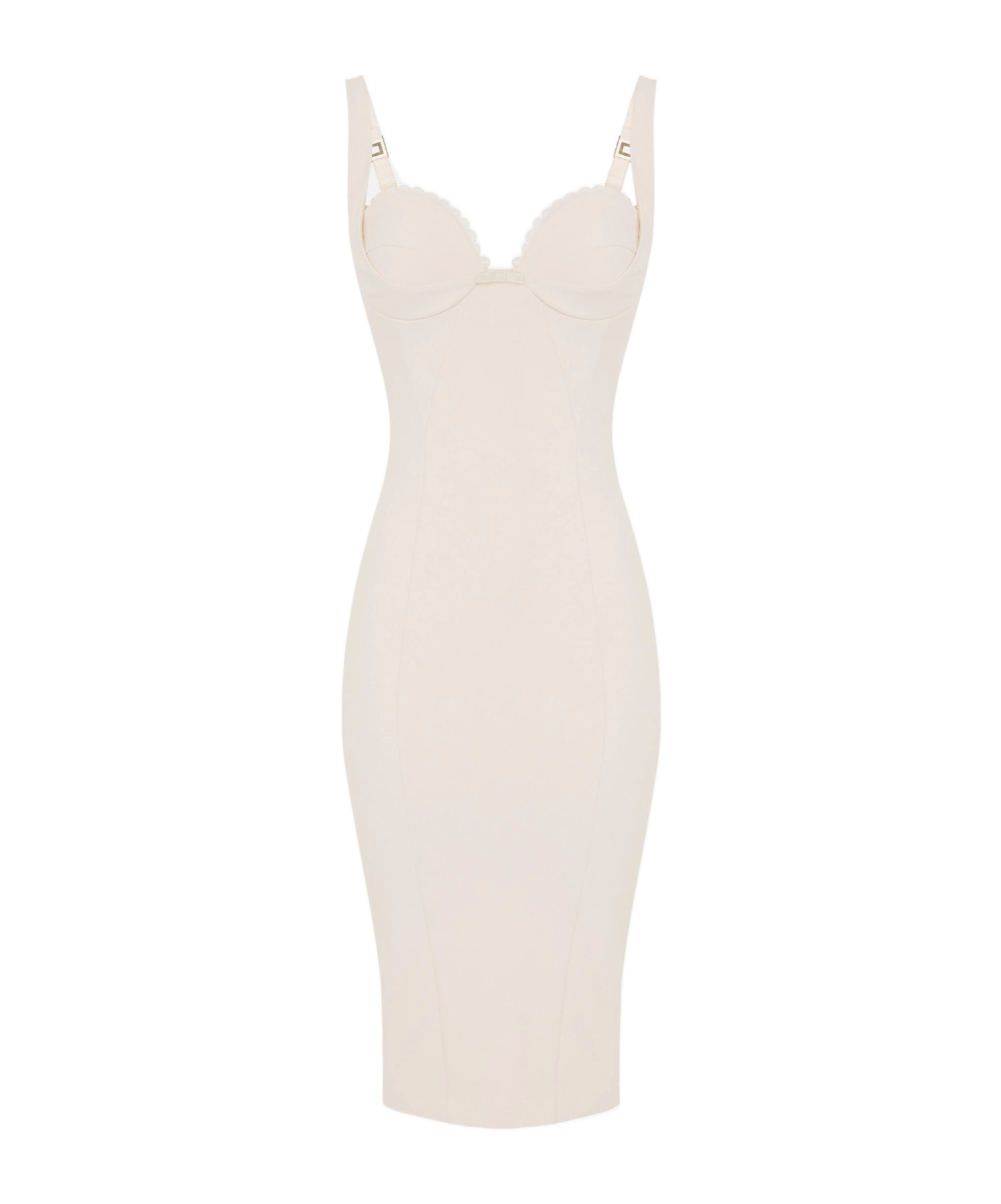 Elisabetta Franchi Dress With Embroidered Scallop In Butter Color