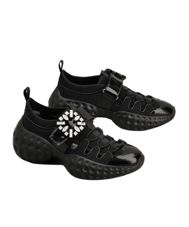 Roger Vivier Light Strass Sneakers Crystal-buckle Detail In Black