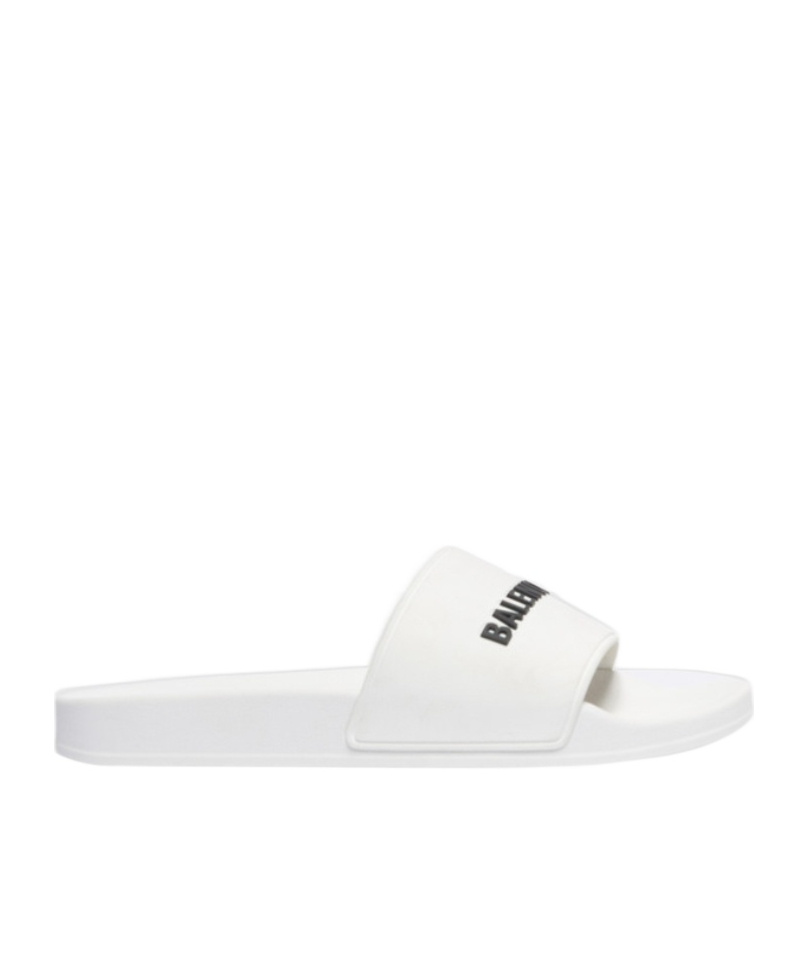 Balenciaga Lettering Logo Pool Slides In White