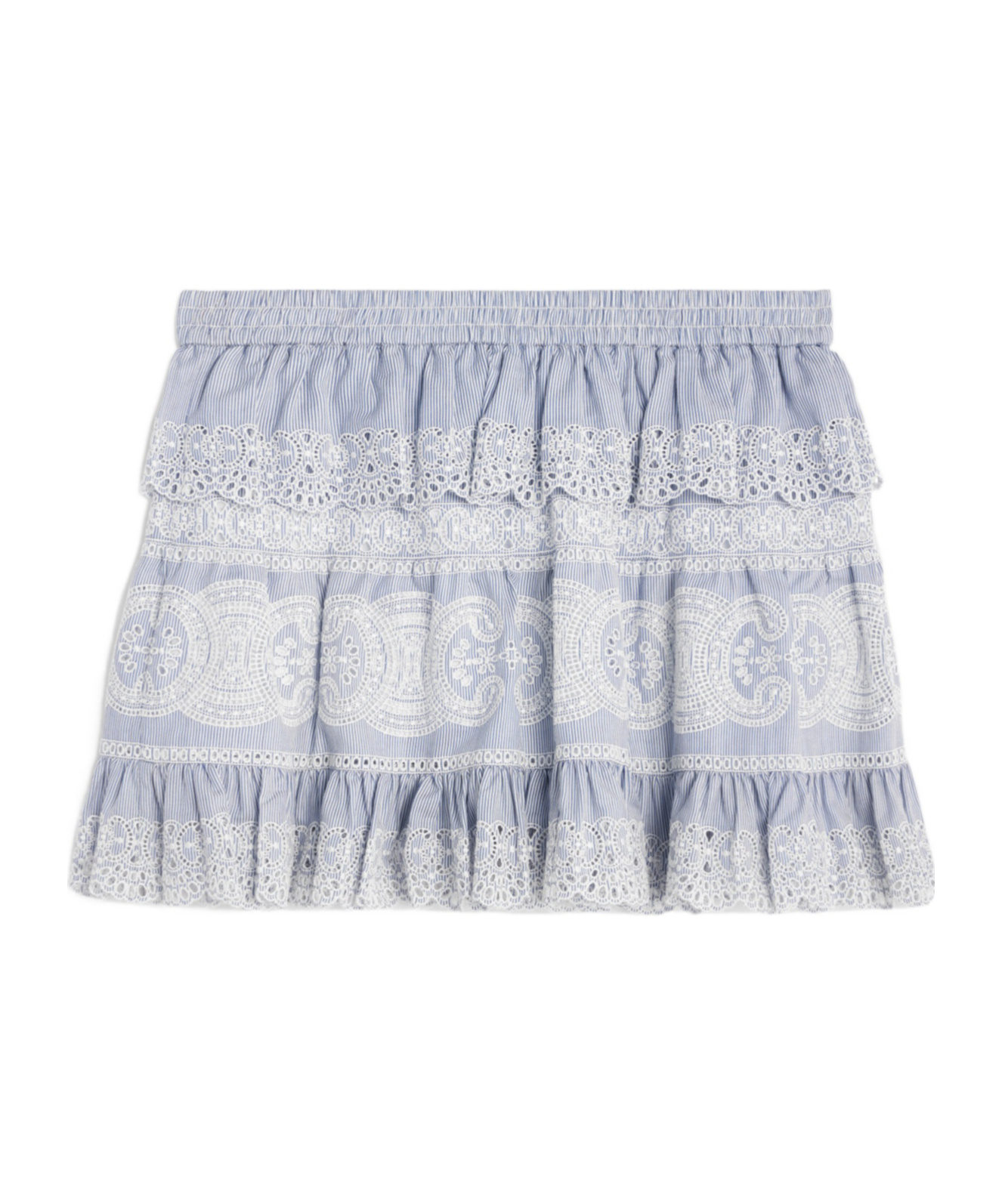 Celine Striped Embroidered Skirt In White