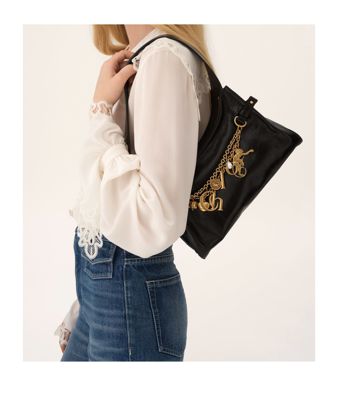 Chloé Charms Hobo Bag In Shiny Leather In Brown