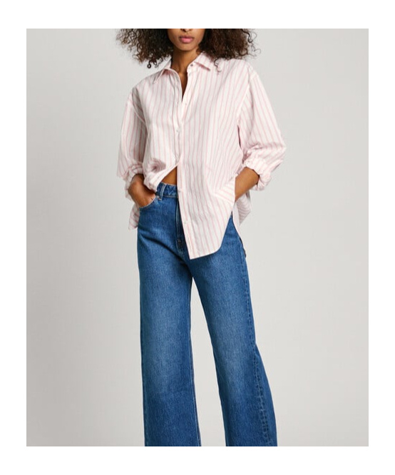 Pepe Jeans London Lapel Long-sleeved Shirt In Pale Pink