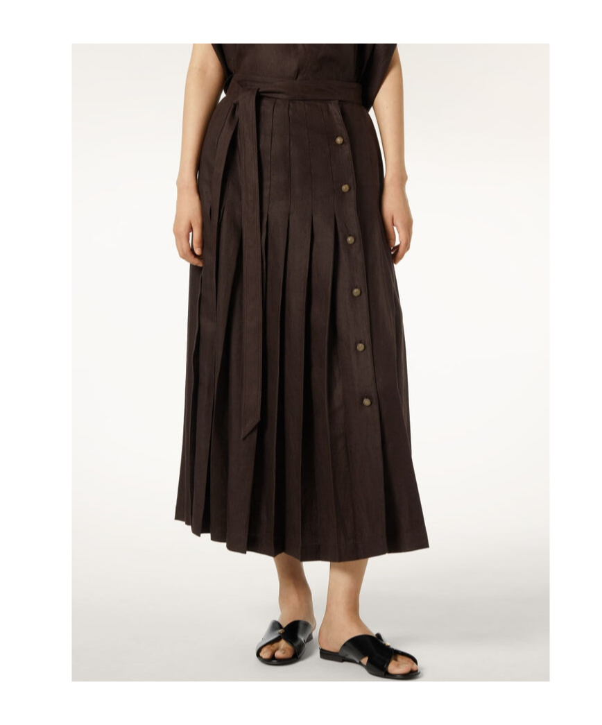Loro Piana Yasmina Belted Pleated Linen-twill Wrap Skirt In Carob Bean