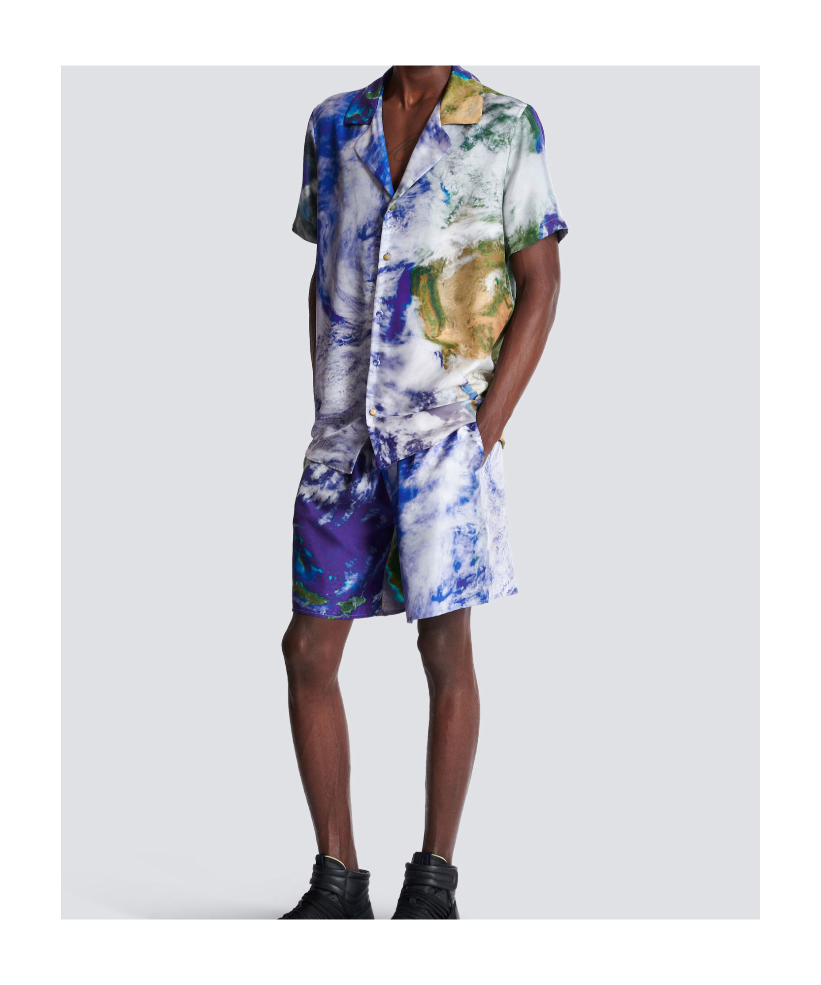 Balmain Pyjama Shirt With Earth Print In Multi