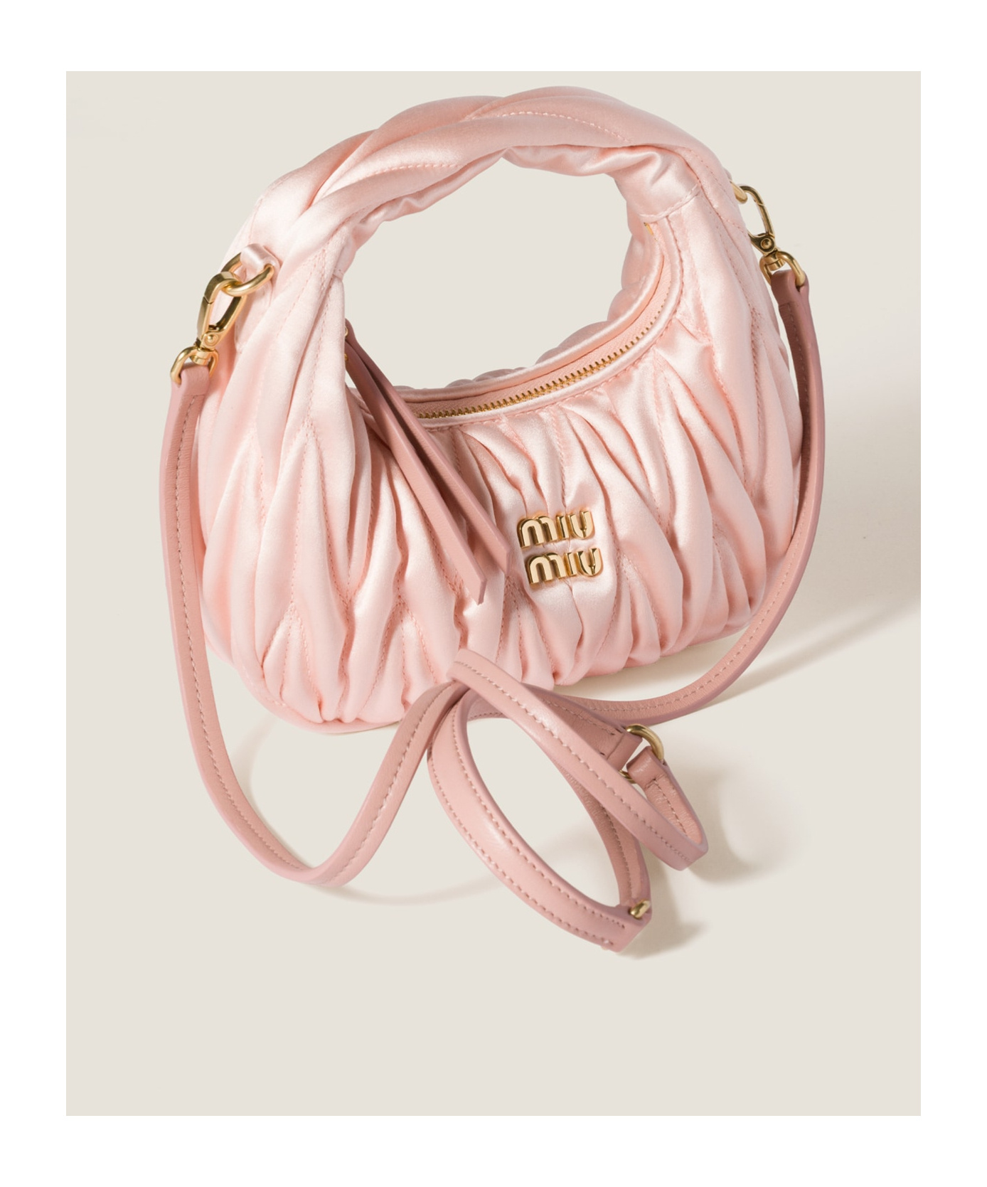 Miu Miu Wander Matelassé Satin Mini-bag In Pink