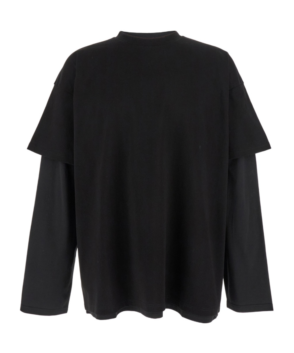 Jil Sander Black Crewneck T-shirt With Logo Lettering On The Rear And Layered Design