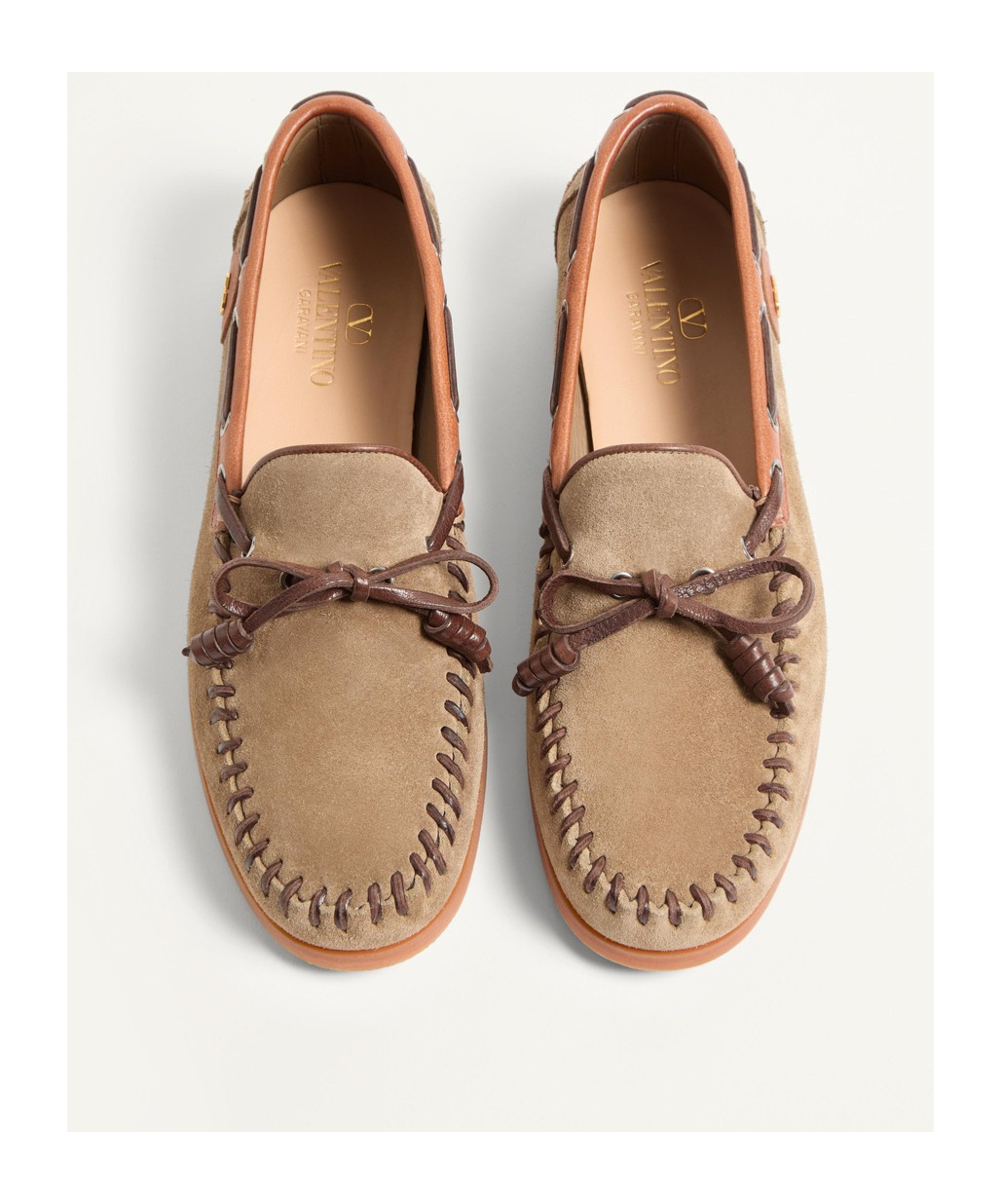 Valentino Palm Avenue Suede And Leather Loafers In Brown