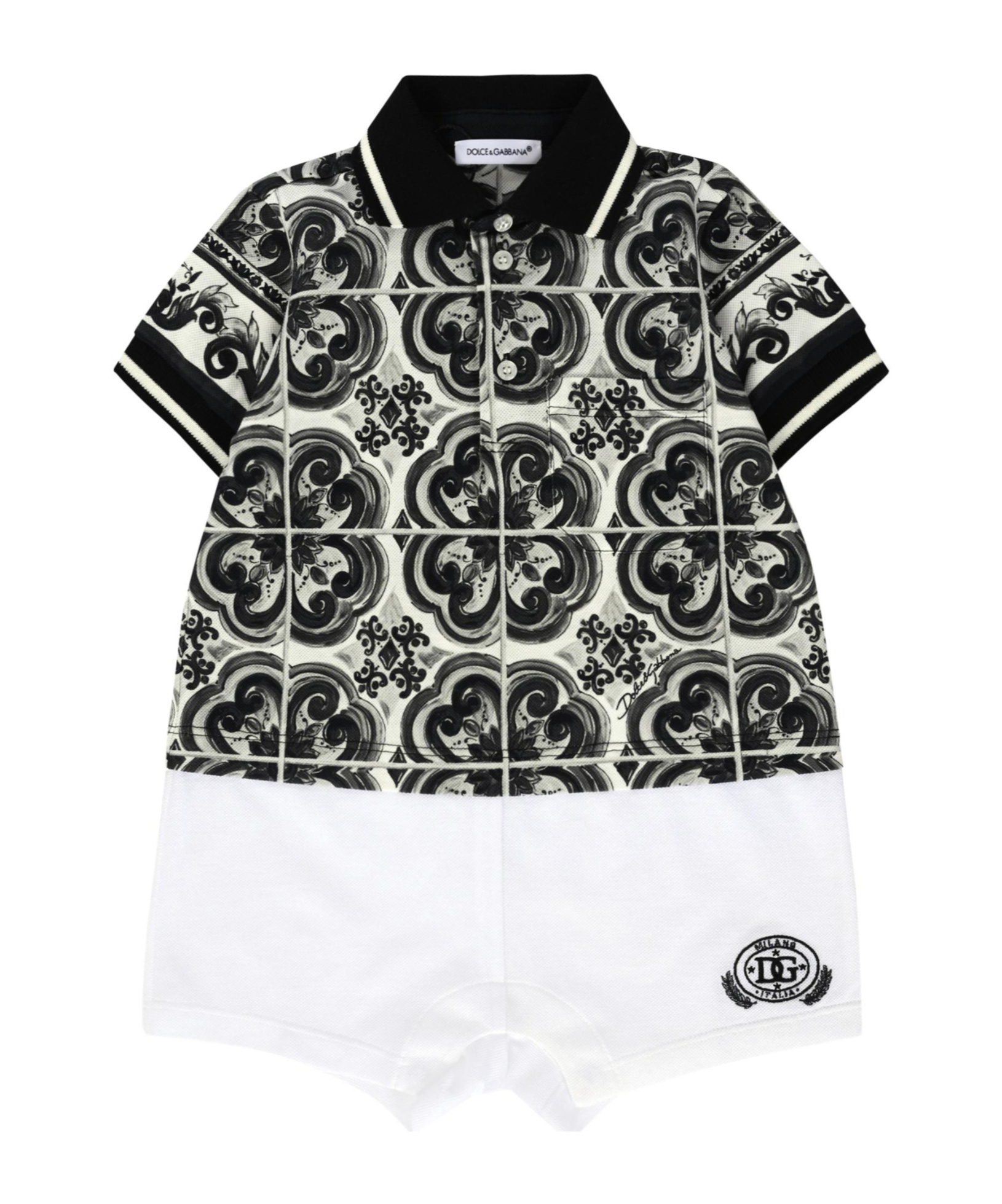 Dolce & Gabbana Printed Cotton Romper In Black
