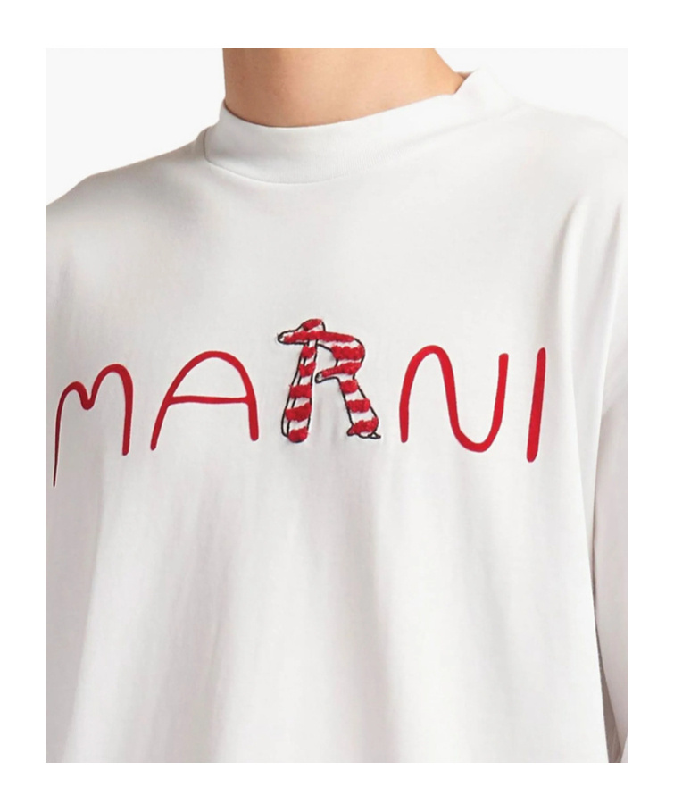 Marni Cotton T-shirt With Flocked Animal Alphabet Logo In White