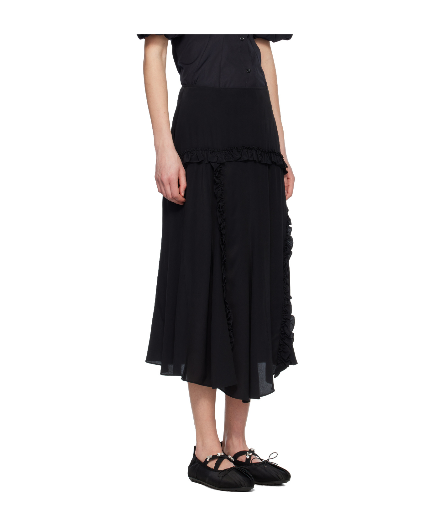 Simone Rocha Ruffle Frill Multi-seam Skirt In Black