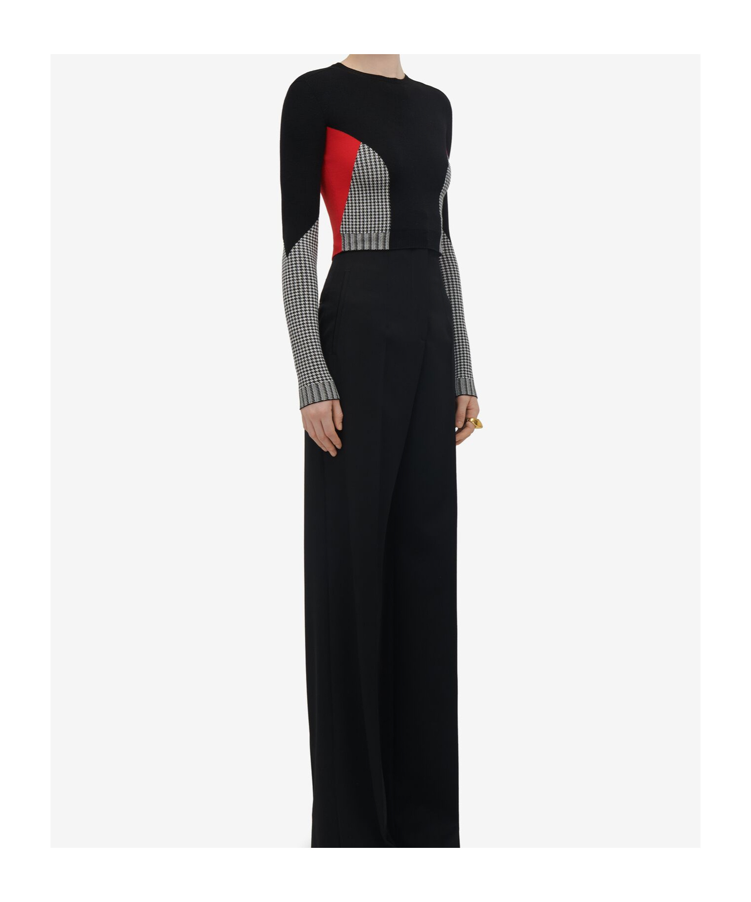Alexander Mcqueen Dogtooth Color-matching Pullover In Black