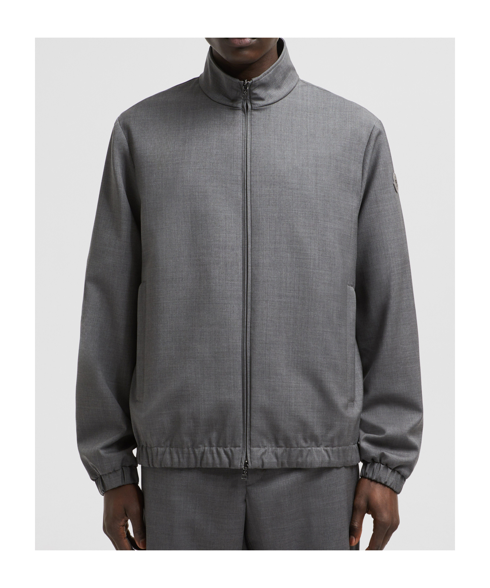 Moncler Cuffed High Collar Jacket In Dark Gray