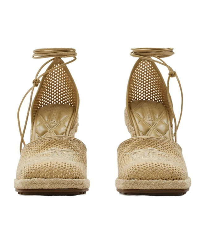 Burberry Mesh Plunge Wedge Heel Espadrilles In Nude