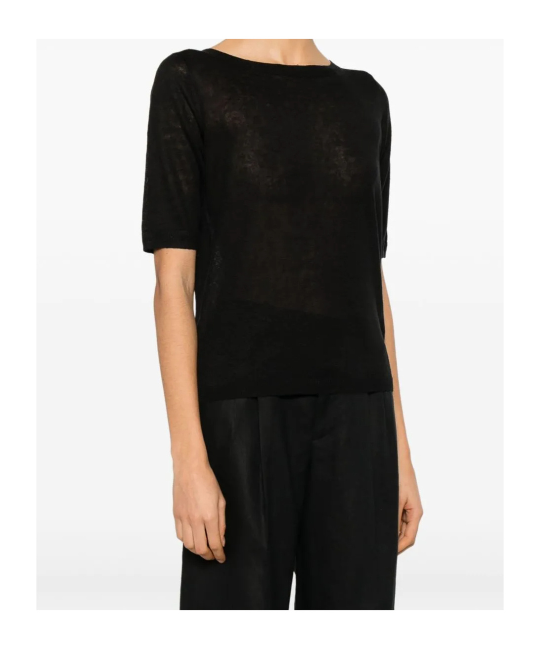 Majestic Filatures Black Linen Sweater In Black