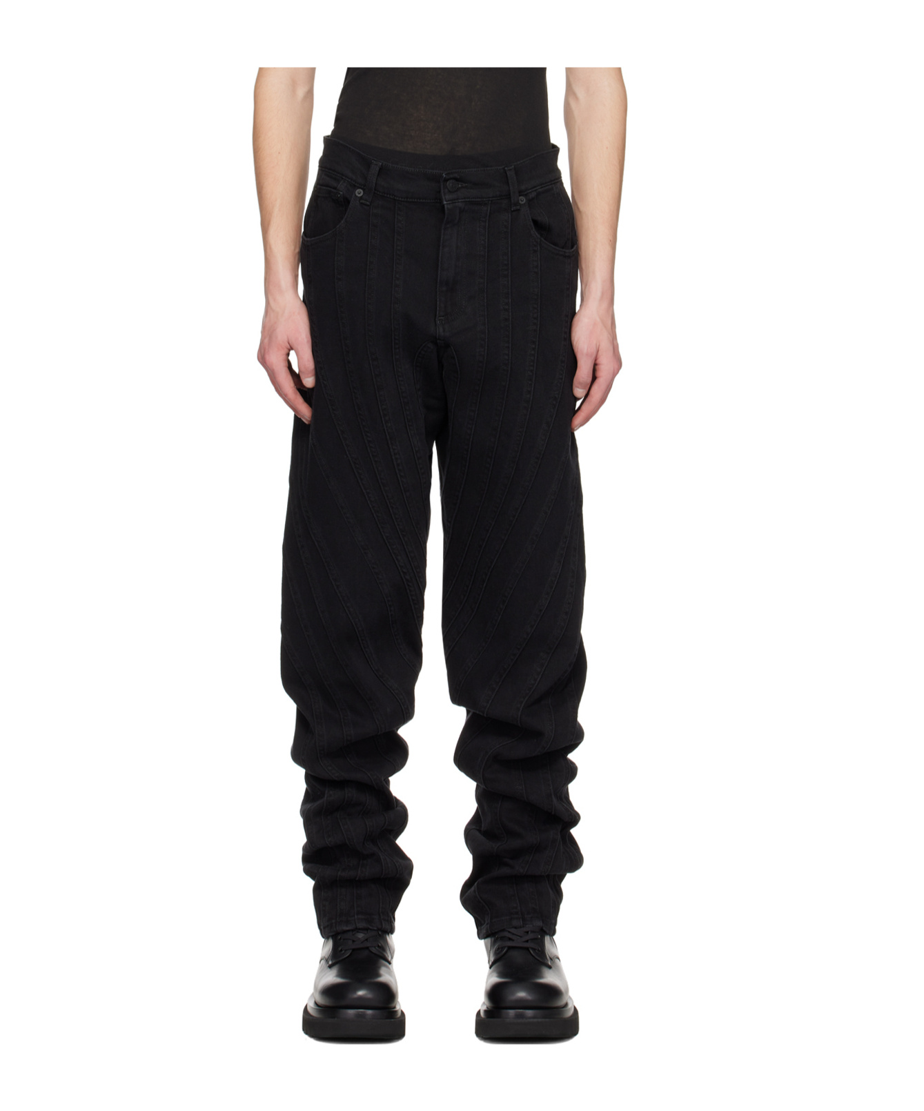 Mugler Logo-patch Denim Jeans In Black