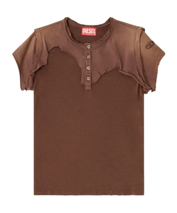 Diesel Henley T-shirt With Peel-off Effect In Brown