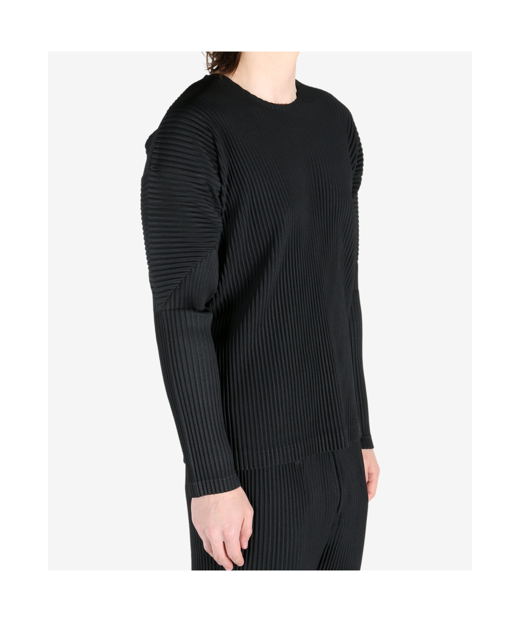 Issey Miyake Ns Black Pleated Long Sleeves Regular-fit Knitted T-shirt