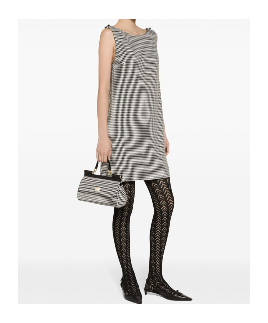 Dolce & Gabbana Houndstooth Button Mini Dress Sicily In Gray