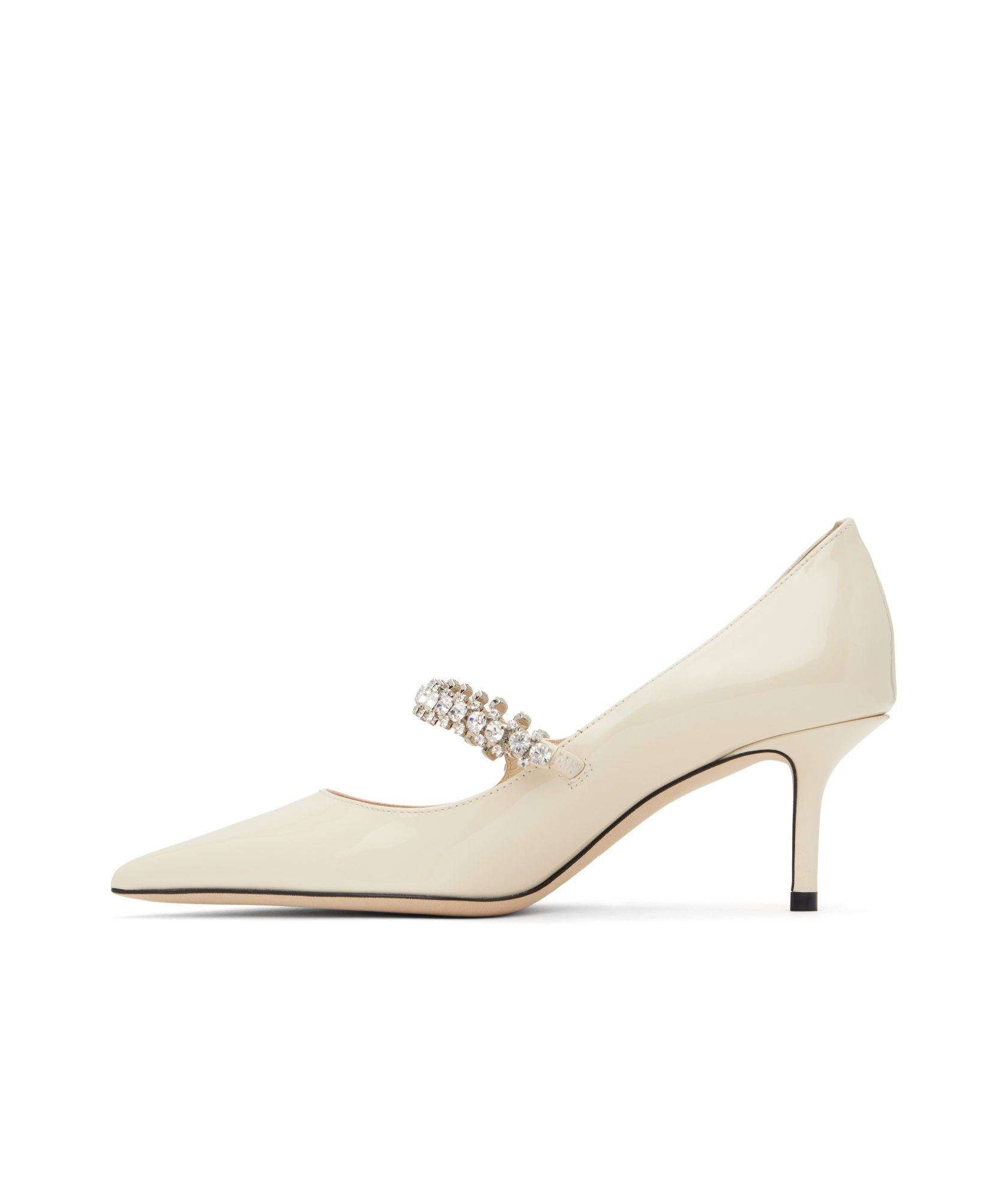 Jimmy Choo Bing White Pumps With Crystal Embellishments And High Cone Heel In Patent Leather Blend Woman In Nude