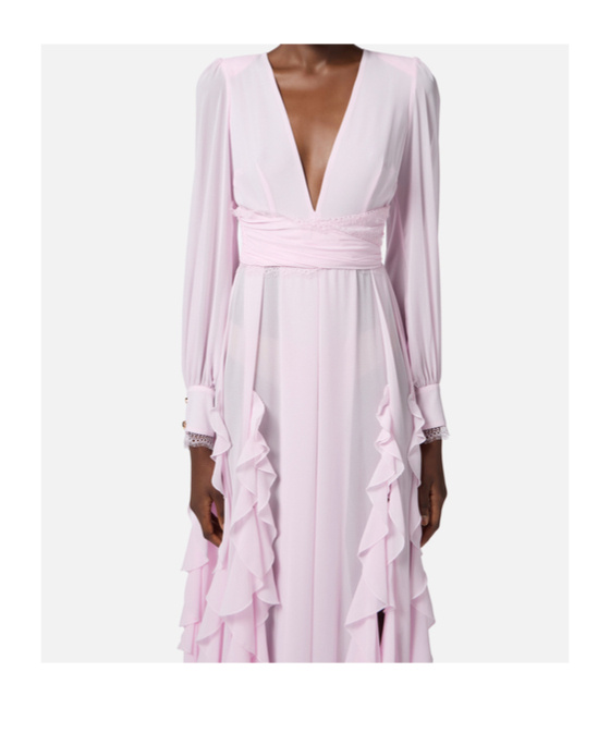Elisabetta Franchi Red Carpet Dress In Georgette Fabric With Ruffles €590.00 In Quartz