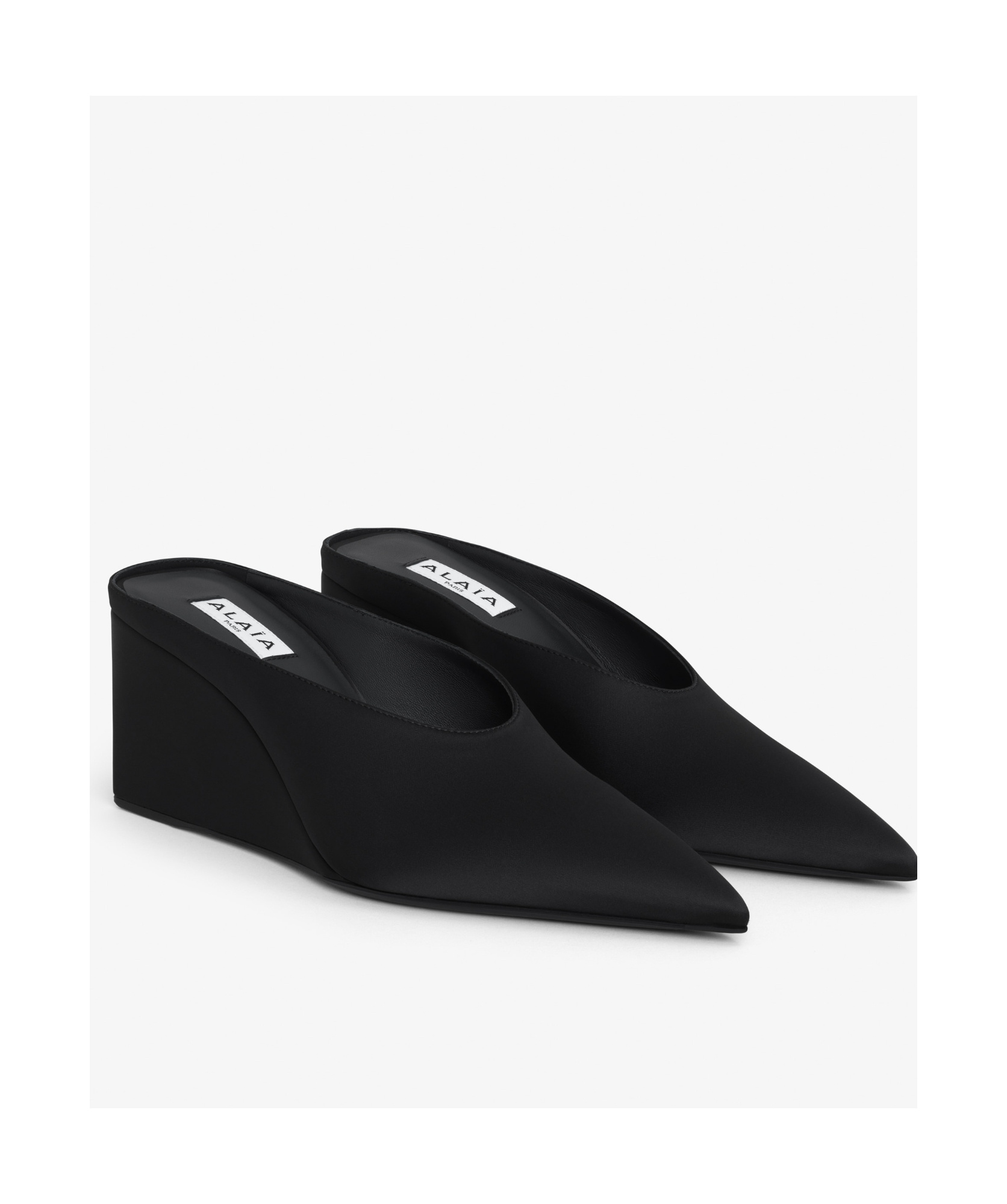 Alaïa Alaia Cube Wedge Satin Mules In Black