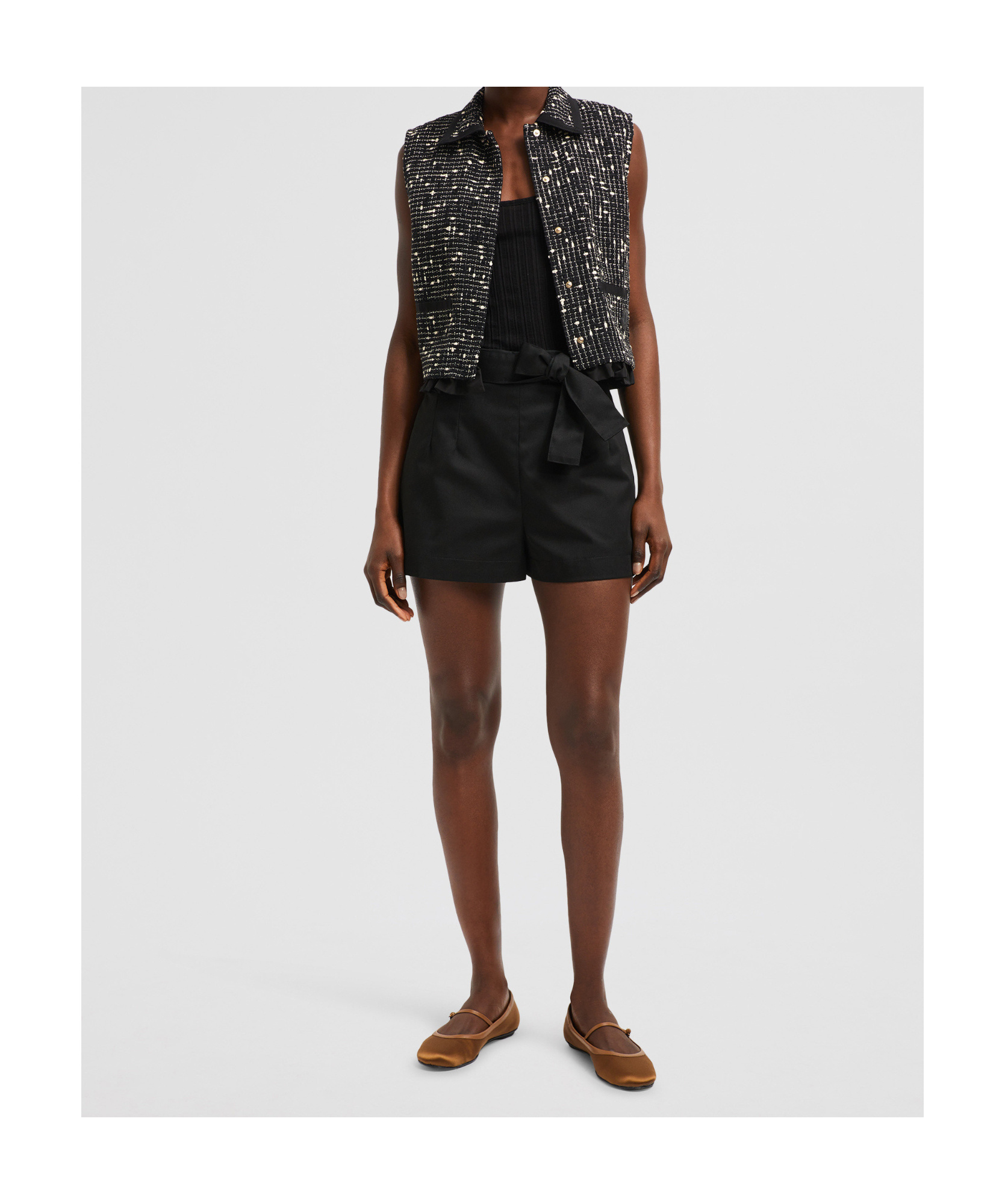 Moncler Belted Gabardine Shorts In Black