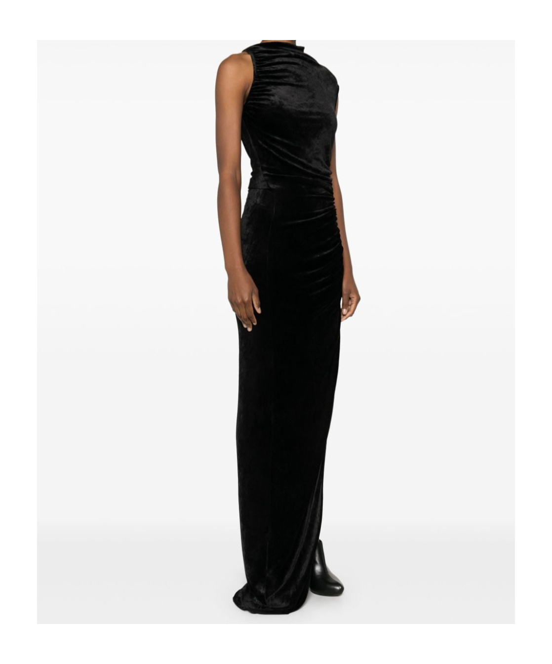 Rick Owens Svita Asymmetric Ruched Velvet Maxi Dress