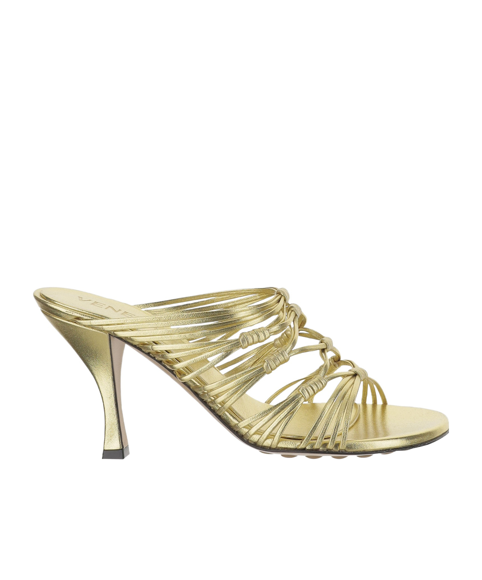 Bottega Veneta Blink Strappy Metallic Leather Mule Sandals In Nude