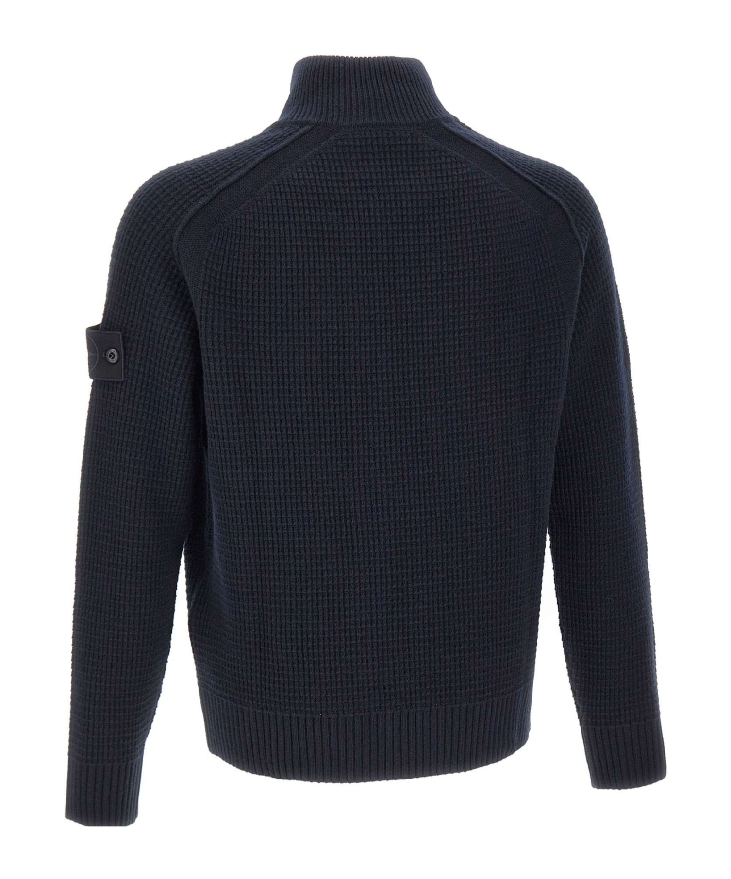 Stone Island Ghost Waffle-knit Virgin Wool Zip-up Cardigan In Blue